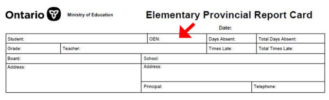 Where to find the OEN number from the Ontario Report Card.jpg