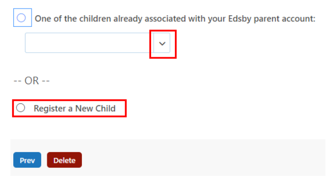 Select child for registration