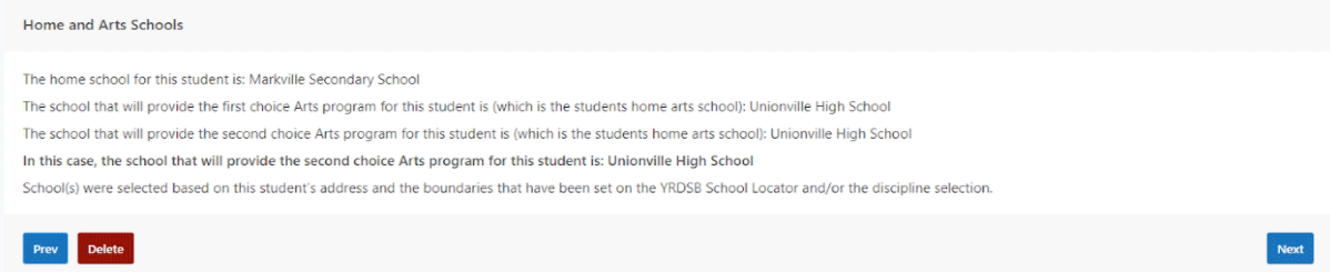Arts School selected based on student's address