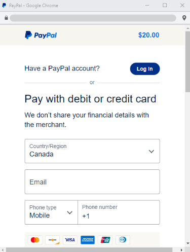 PayPal Checkout Screen