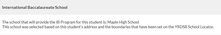 IB School selected based on student's address