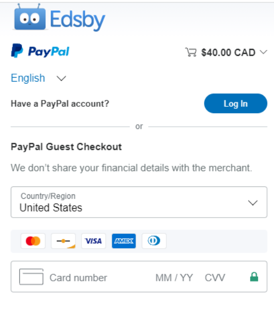 PayPal Checkout Screen