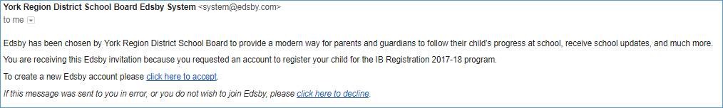 screenshot of the email that parents will receive