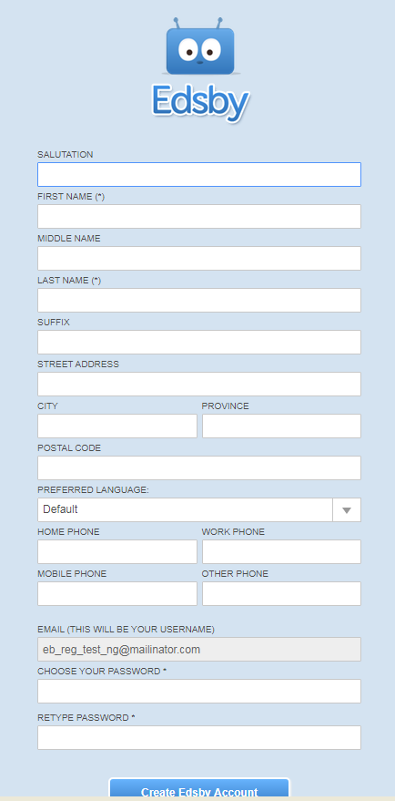 Screenshot of entering your contact information and set password