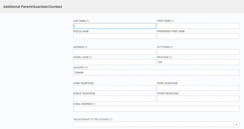 screenshot of Additional Parent/Guardian Contact page