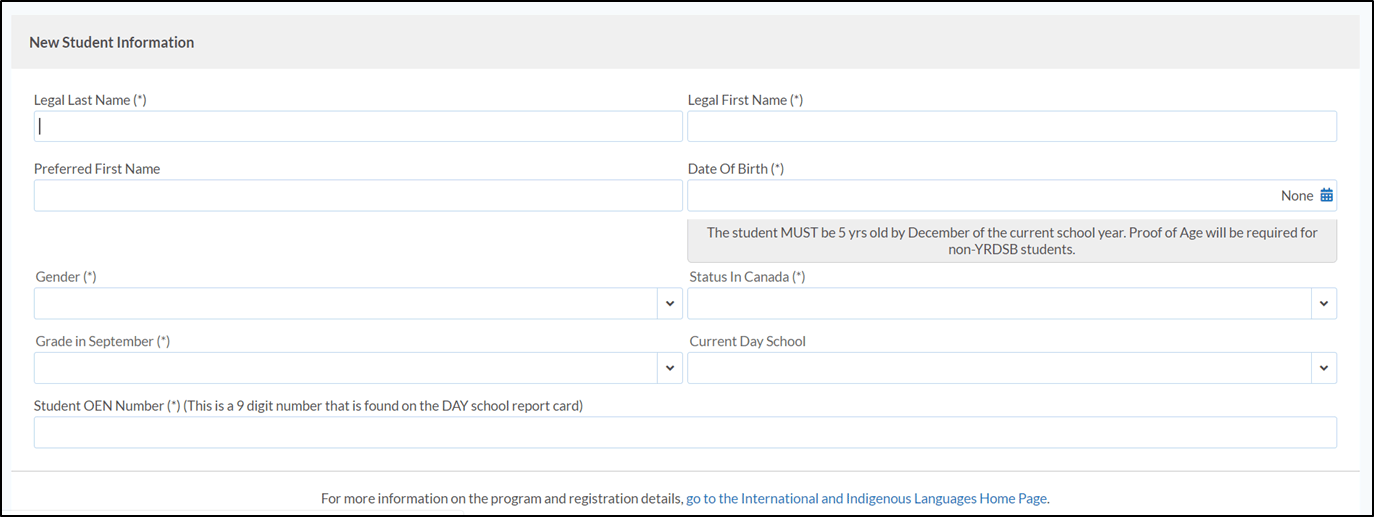 Complete form to register a student