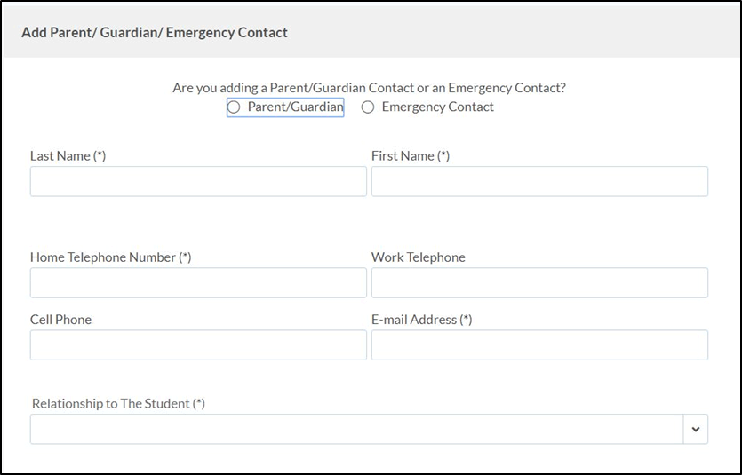 Add Parent/Guardian/Emergency Contact Information 