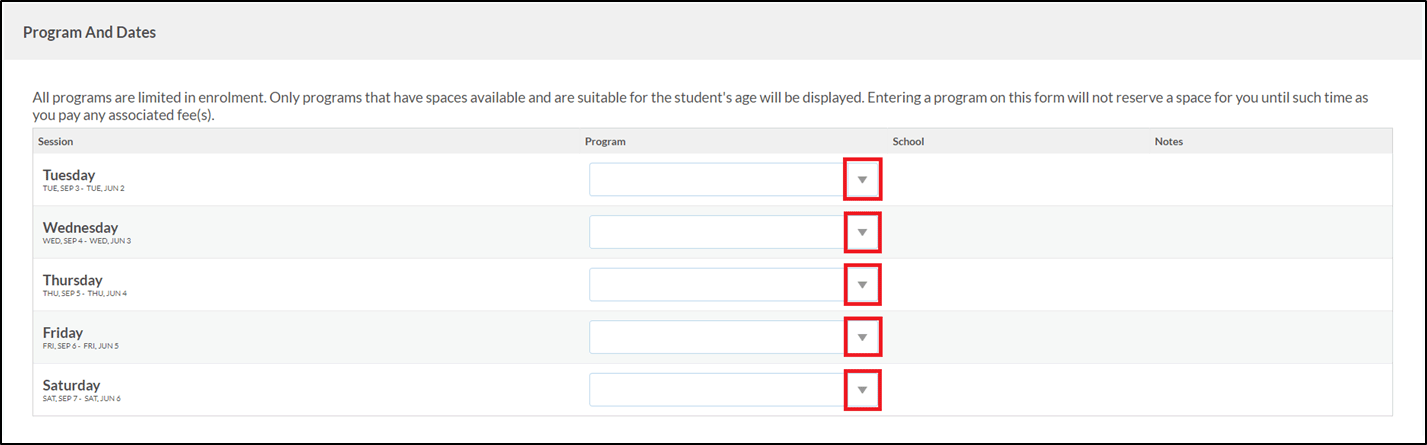 Select Program and Dates