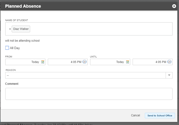 Planned Absence Fields Screenshot