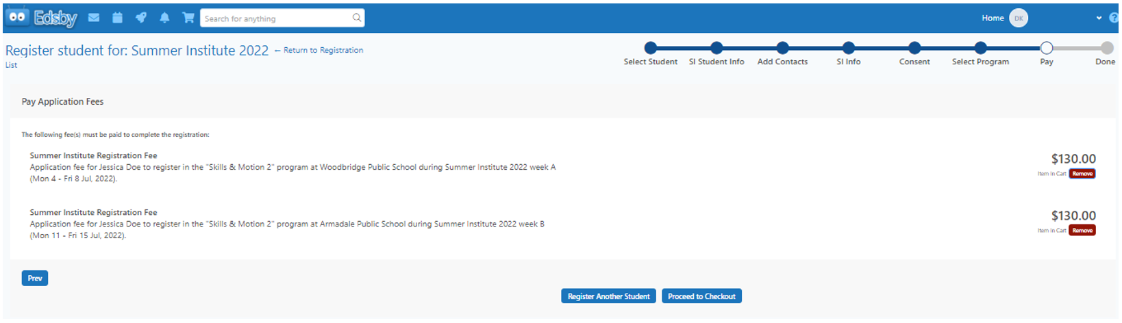 Example of the Pay Fees Information