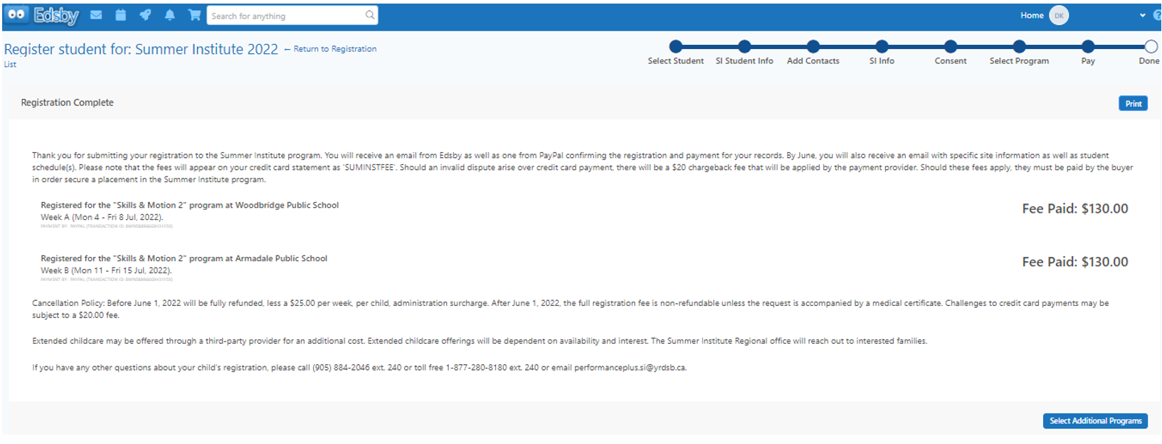 Example of Registration Complete