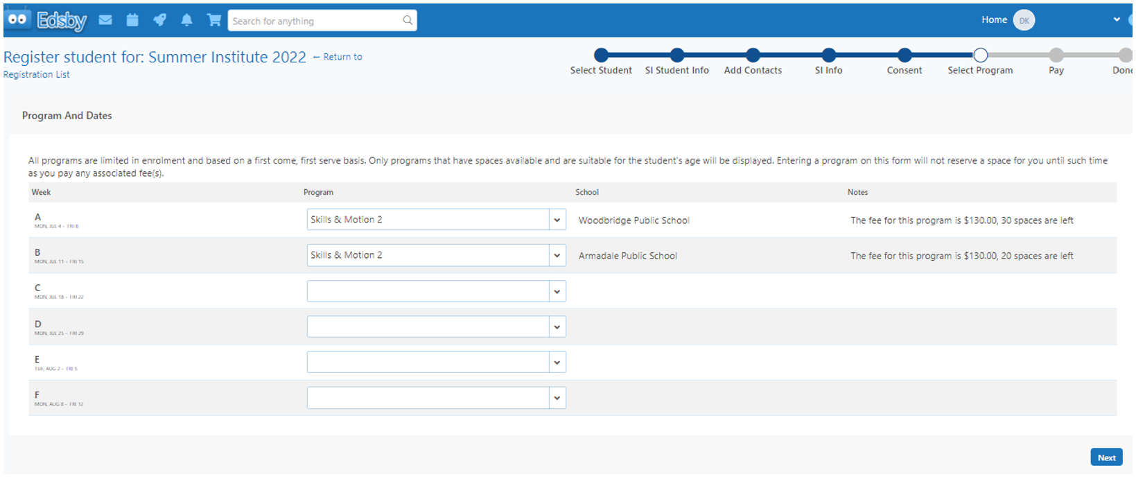 Example of Program Information