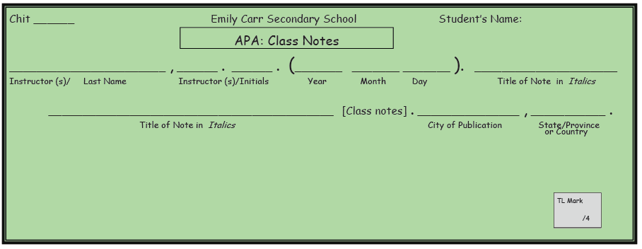APA Class Note Chit