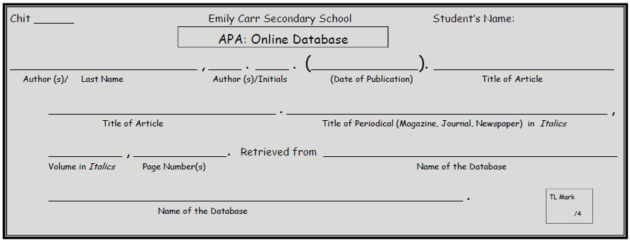 APA Online Database Chit