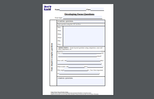 Link to PDF - Developing Focus Question (from simple to complex question) (Fillin PDF & Download) by OSLIS