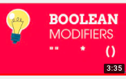 Video link to Boolean Modifiers by McMaster University Library from McMaster University ~ 3:43 min ~ 28 Nov 2016