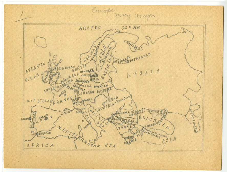 Hand-drawn map of pre-war Europe.