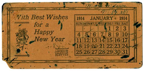 Calender blotter that features the month of January, 1914.